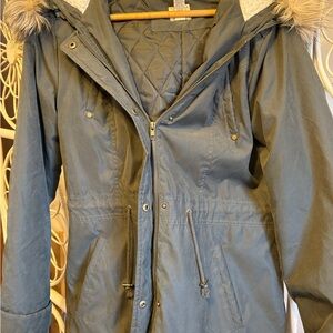 G.H. Bass & Co. Women's Utility Jacket with Fur Hood - Dark Gray